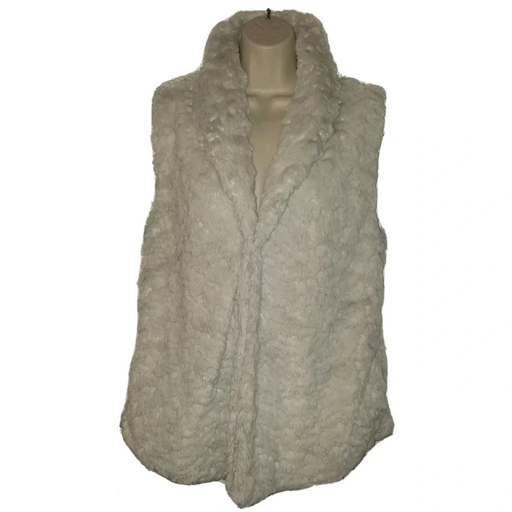 Dylan Los Angeles Vegas Fur Sleeveless Vest‎ Cream Shawl Lapel Snap Up Women's L
